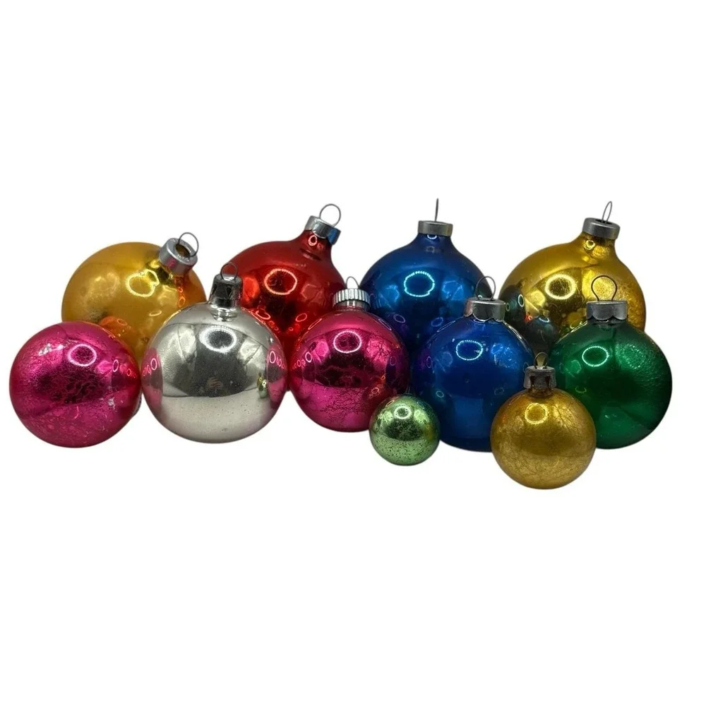 VTG Christmas Ornaments Balls Shiny Brite Japan Solid Color Set‎ of 11 USA Read